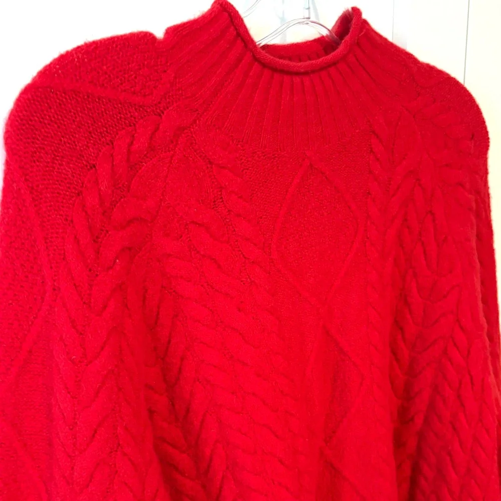 J. Crew Holiday Red Cable Knit Rollneck Sweater in Supersoft Yarn in Size L